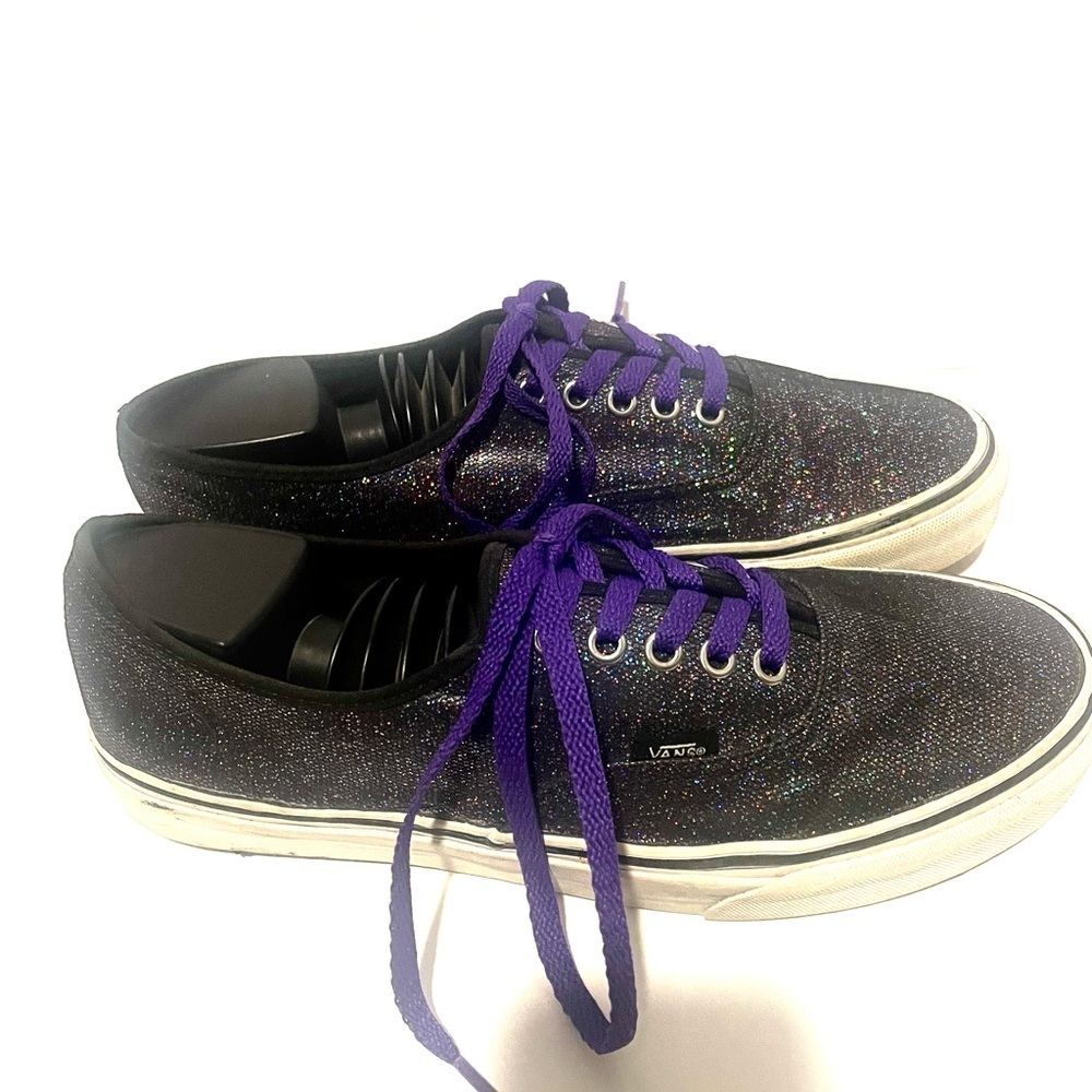 Vans Sparkly Black Sneakers with Purple Laces